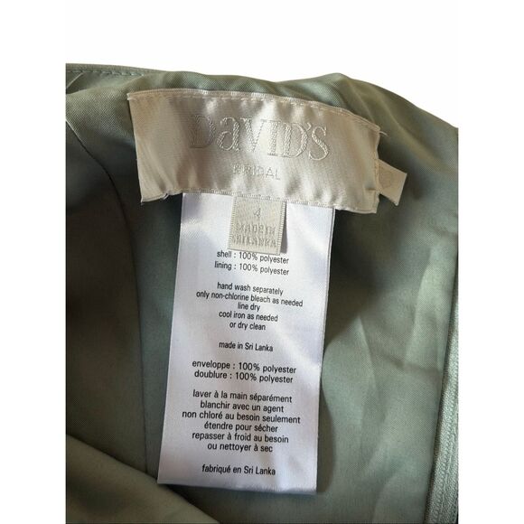 NEW David’s Bridal Chiffon One Shoulder Maxi Dress with Cascade Size 4 Green Dus - Picture 4 of 10